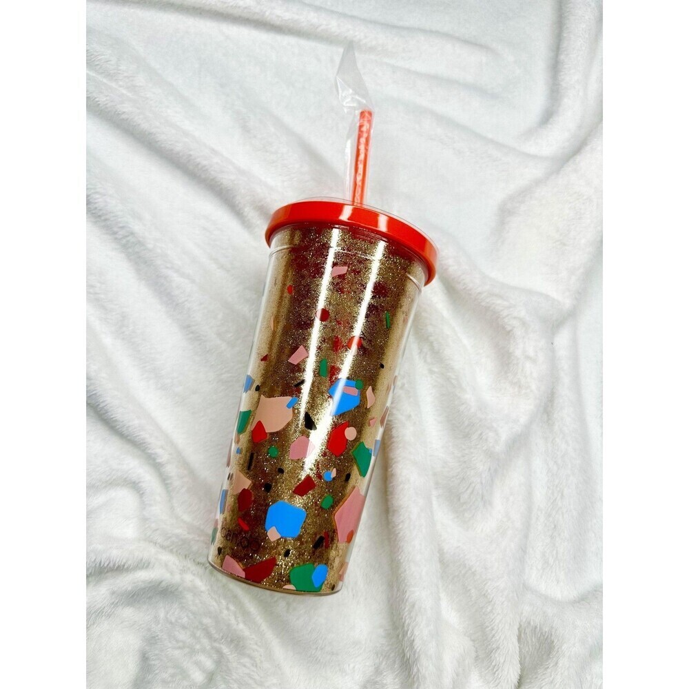 ban.do Deluxe Sip Sip Tumbler With Straw 24oz Glitter Terrazzo Print Cup New